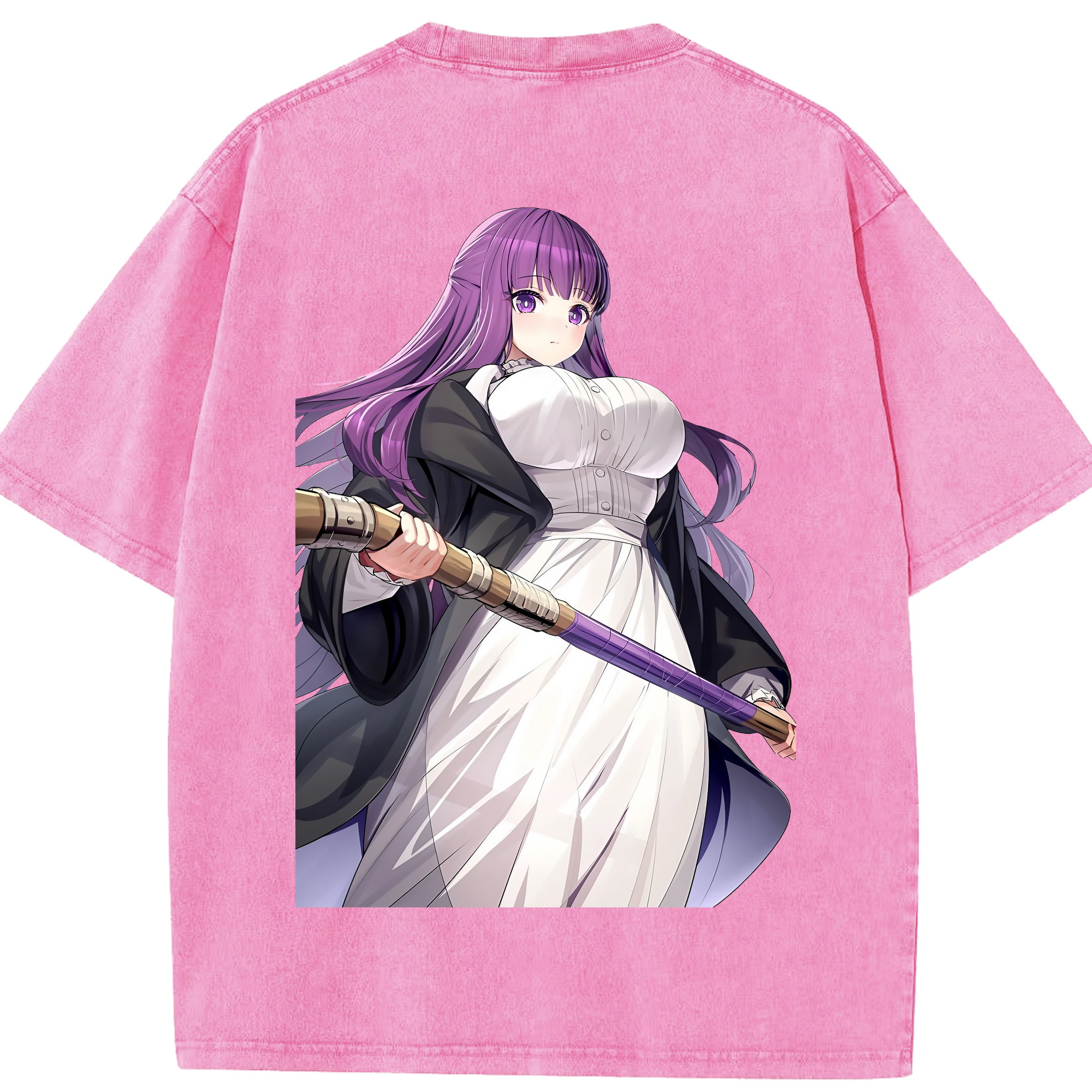 （画像用） 葬送のフリーレン Frieren 綿100% ヴィンテージ風 半袖Tシャツ（背面プリント）